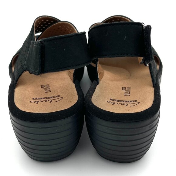 Clarks Collection Soft Cushion Balck Platform Wedge Ankle Strap Shoe Size 8M - Picture 4 of 5